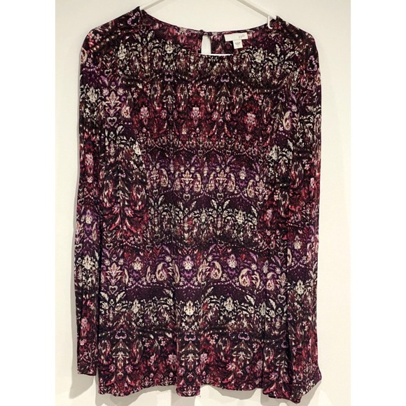 J. Jill Tops - J Jill Women's Top Size Large Paisley Black Purple Tunic Keyhole Back LS